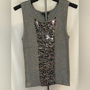 Lauren Michelle Metallic Knit Sequin Tank Top Silver Shimmer Women’s Medium